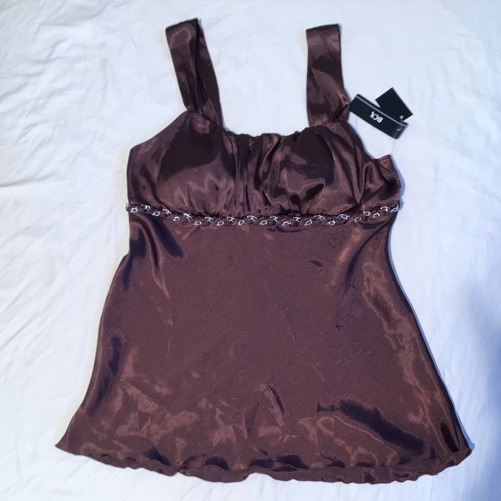 Brown Silk-Like Dress Top (Large) NWT